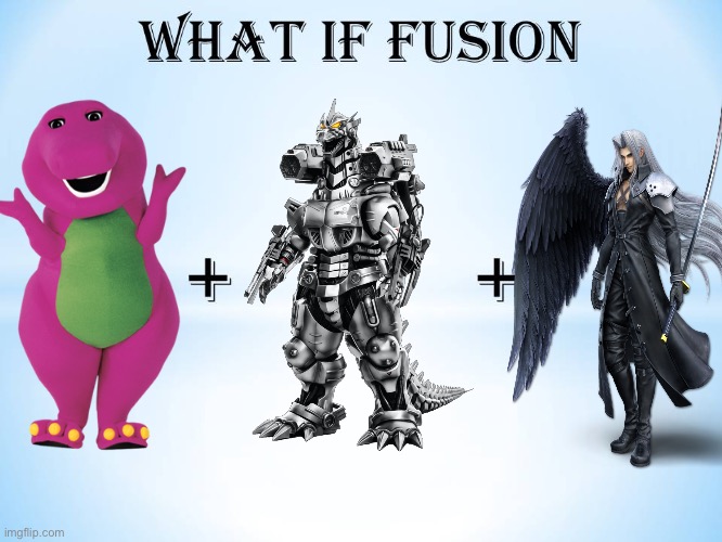 Sepharyu | image tagged in what if this character fuses 2,barney the dinosaur,godzilla,final fantasy,fusion | made w/ Imgflip meme maker