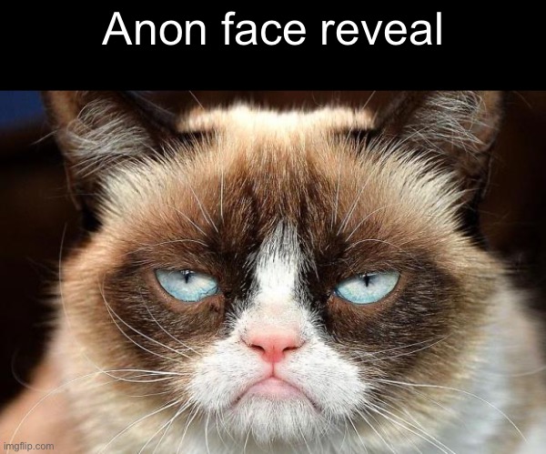 Hehehe | Anon face reveal | image tagged in memes,grumpy cat not amused,grumpy cat | made w/ Imgflip meme maker