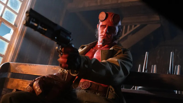 Hellboy pointing gun Blank Meme Template