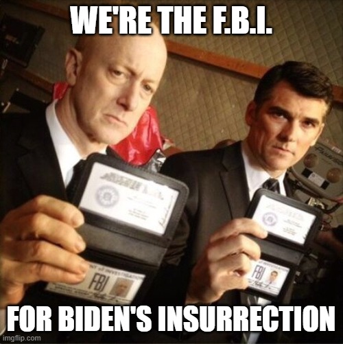 FBI | WE'RE THE F.B.I. FOR BIDEN'S INSURRECTION | image tagged in fbi | made w/ Imgflip meme maker