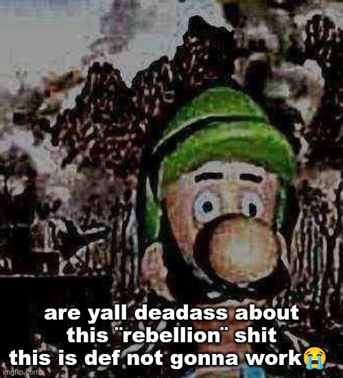 aint no way andrew gonna give up owner cuz some random post where someone says ¨erm I SHOULD BE OWNER!!!¨ | are yall deadass about this ¨rebellion¨ shit this is def not gonna work😭 | image tagged in luigi yard stare | made w/ Imgflip meme maker