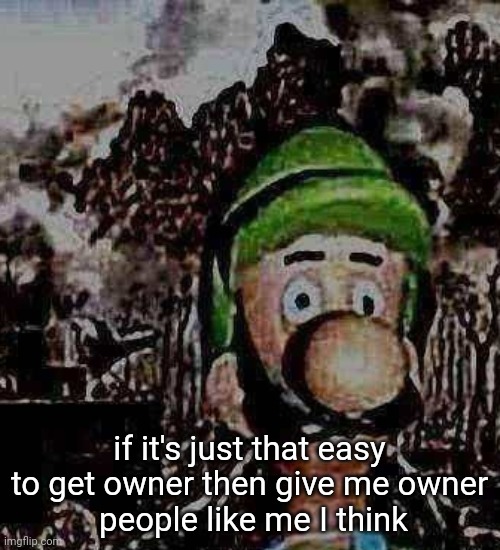 luigi yard stare | if it's just that easy to get owner then give me owner
 people like me I think | image tagged in luigi yard stare | made w/ Imgflip meme maker
