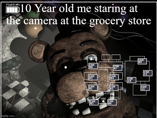 Hi! :D | 10 Year old me staring at the camera at the grocery store | made w/ Imgflip meme maker