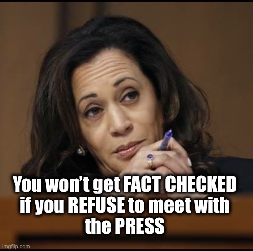 Biden Basement Strategy 2.0 | You won’t get FACT CHECKED 
if you REFUSE to meet with 
the PRESS | image tagged in kamala harris | made w/ Imgflip meme maker