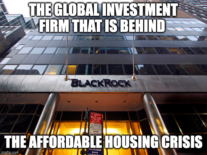 BlackRock | THE GLOBAL INVESTMENT FIRM THAT IS BEHIND THE AFFORDABLE HOUSING CRISIS | image tagged in blackrock | made w/ Imgflip meme maker