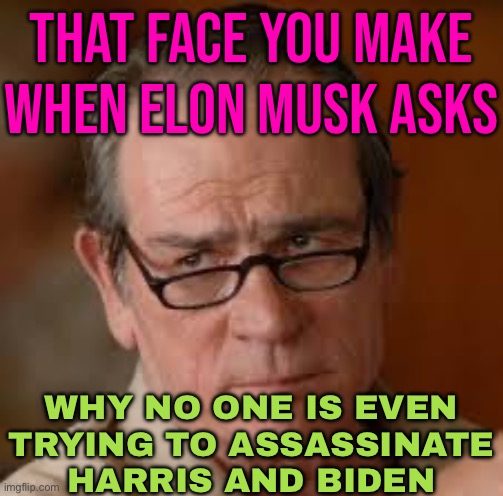 That Face You Make When Elon Musk Asks Why 'No One Is Even Trying To Assassinate Biden/Kamal' | THAT FACE YOU MAKE WHEN ELON MUSK ASKS; WHY NO ONE IS EVEN TRYING TO ASSASSINATE HARRIS AND BIDEN | image tagged in my face when someone asks a stupid question,elon musk,twitter,elon musk blank tweet,breaking news,joe biden | made w/ Imgflip meme maker