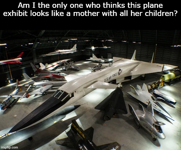 kind of sweet | Am I the only one who thinks this plane exhibit looks like a mother with all her children? | image tagged in funny | made w/ Imgflip meme maker