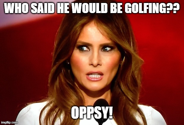 Melania trump  | WHO SAID HE WOULD BE GOLFING?? OPPSY! | image tagged in melania trump | made w/ Imgflip meme maker