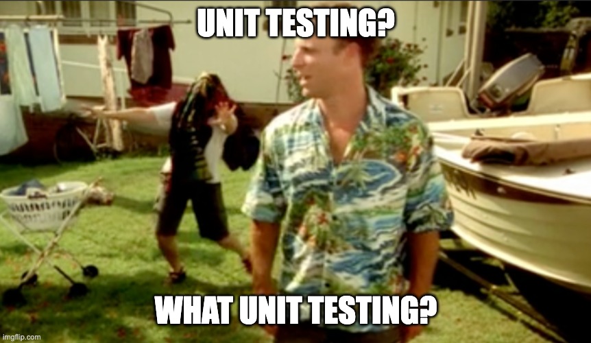 Unit testing | UNIT TESTING? WHAT UNIT TESTING? | image tagged in charter boat what charter boat,unit testing | made w/ Imgflip meme maker