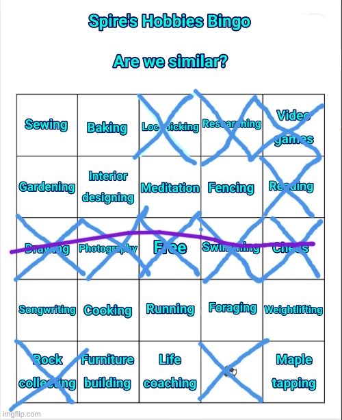 Spire's Hobbies Bingo | image tagged in spire's hobbies bingo | made w/ Imgflip meme maker