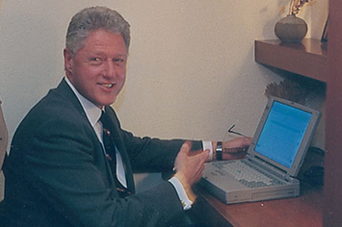 Bill Clinton points at computer Blank Meme Template