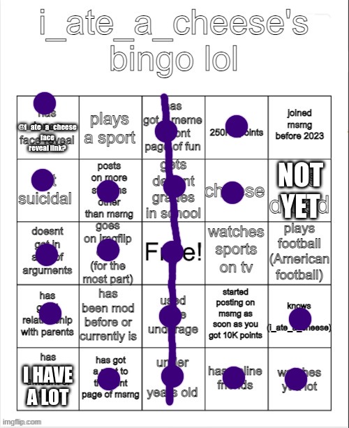 i_ate_a_cheese's msmg bingo | @i_ate_a_cheese face reveal link? NOT YET; I HAVE A LOT | image tagged in i_ate_a_cheese's msmg bingo | made w/ Imgflip meme maker