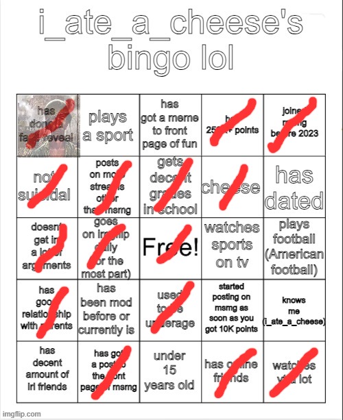 wow I actually marked off a lot | image tagged in i_ate_a_cheese's msmg bingo | made w/ Imgflip meme maker