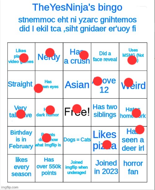 image tagged in theyesninja's bingo | made w/ Imgflip meme maker