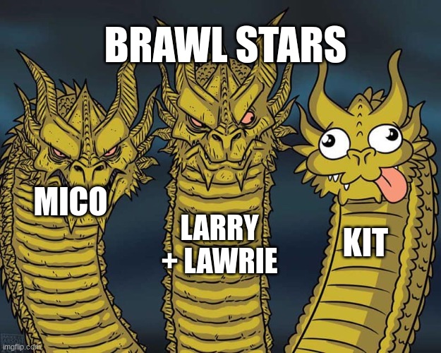 Three dragons | BRAWL STARS; LARRY + LAWRIE; MICO; KIT | image tagged in three dragons | made w/ Imgflip meme maker