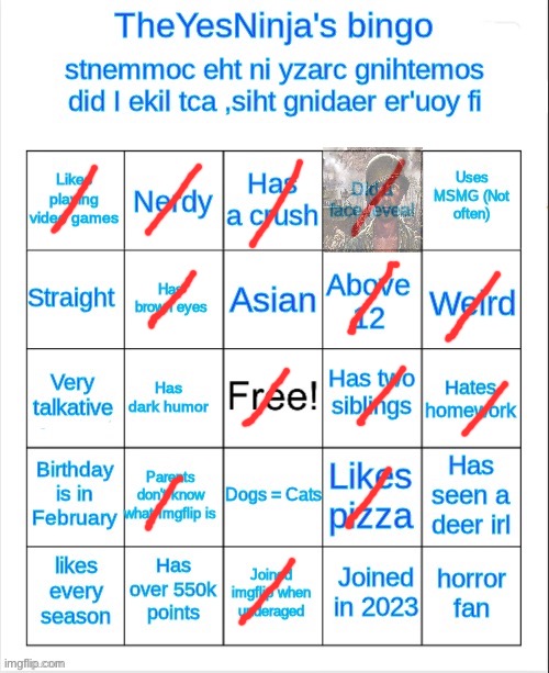 image tagged in theyesninja's bingo | made w/ Imgflip meme maker