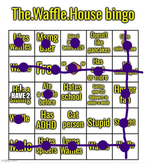I HAVE 2 | image tagged in the waffle house bingo | made w/ Imgflip meme maker