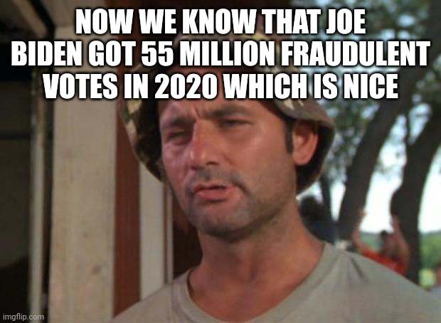 So I Got That Goin For Me Which Is Nice Meme | NOW WE KNOW THAT JOE BIDEN GOT 55 MILLION FRAUDULENT VOTES IN 2020 WHICH IS NICE | image tagged in memes,so i got that goin for me which is nice | made w/ Imgflip meme maker