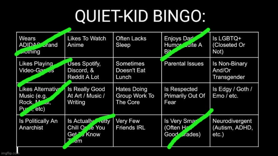 Quiet Kid Bingo | image tagged in quiet kid bingo | made w/ Imgflip meme maker