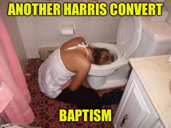 Drunk Girl Toilet | ANOTHER HARRIS CONVERT BAPTISM | image tagged in drunk girl toilet | made w/ Imgflip meme maker