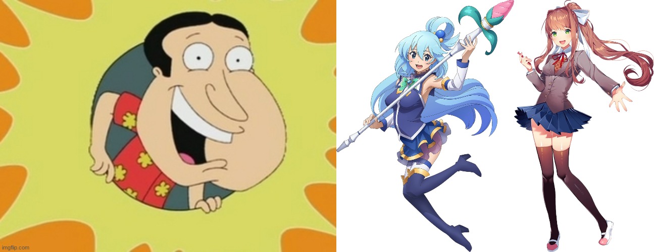 image tagged in quagmire,aqua,monika | made w/ Imgflip meme maker