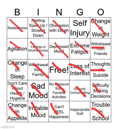 womp womp | image tagged in depression bingo 1 | made w/ Imgflip meme maker