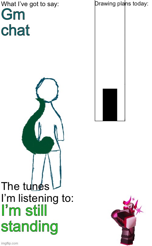 It’s a good song | Gm chat; I’m still standing | image tagged in remade announcement template | made w/ Imgflip meme maker
