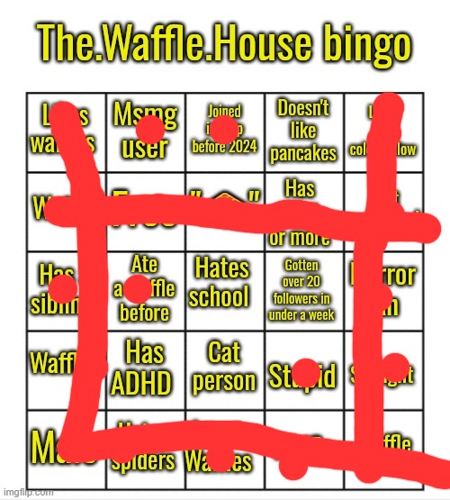 has 2 accounts before this one | image tagged in the waffle house bingo | made w/ Imgflip meme maker