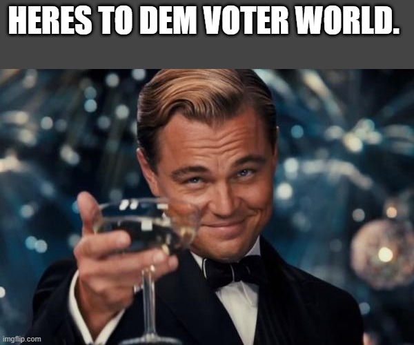 The product of a control propogandized education system. Hivemind no free independant thought. | HERES TO DEM VOTER WORLD. | image tagged in memes,leonardo dicaprio cheers | made w/ Imgflip meme maker