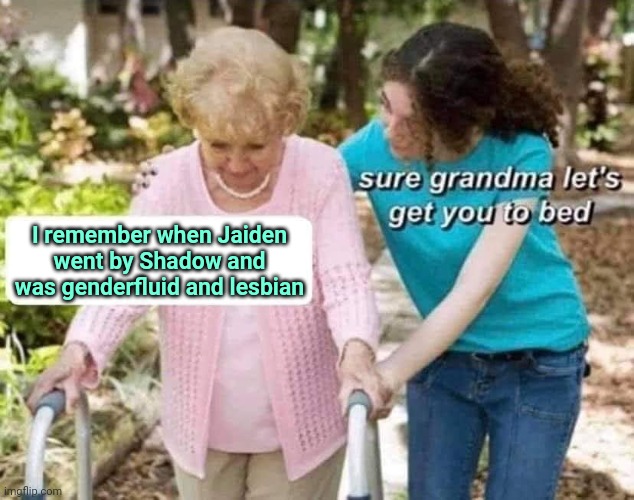 Only OGs rember | I remember when Jaiden went by Shadow and was genderfluid and lesbian | image tagged in sure grandma | made w/ Imgflip meme maker