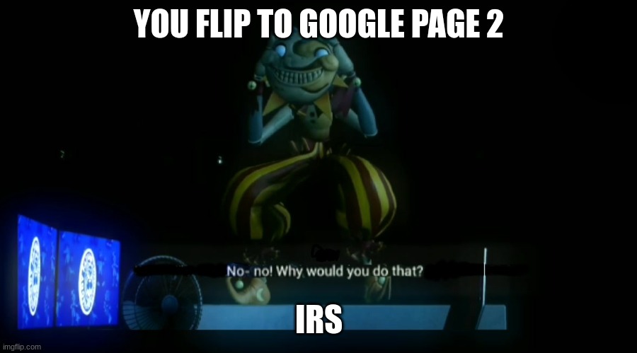 Why would you do that? | YOU FLIP TO GOOGLE PAGE 2; IRS | image tagged in why would you do that | made w/ Imgflip meme maker