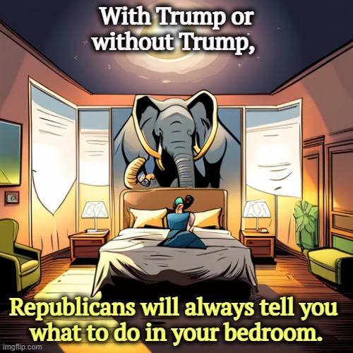 And what you may not do. | With Trump or without Trump, Republicans will always tell you 
what to do in your bedroom. | image tagged in conservative,right wing,maga,republicans,bedroom,control | made w/ Imgflip meme maker