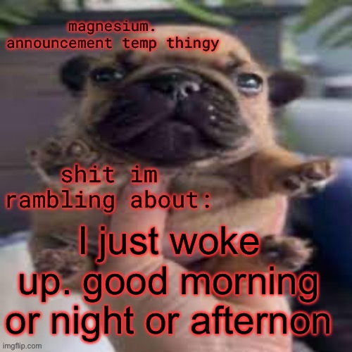 I’m so tired | I just woke up. good morning or night or afternoon | image tagged in pug temp | made w/ Imgflip meme maker