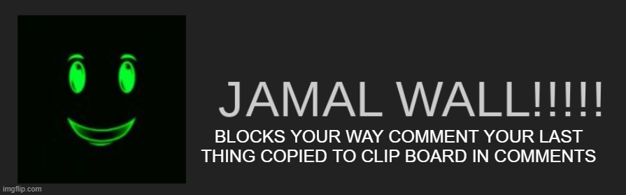 h89yuvghibhj hbhoibhj bhobhj kjln n | BLOCKS YOUR WAY COMMENT YOUR LAST THING COPIED TO CLIP BOARD IN COMMENTS | image tagged in jamal wall | made w/ Imgflip meme maker