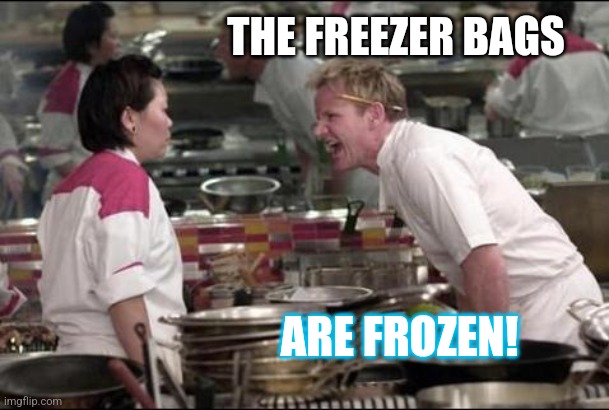 Angry Chef Gordon Ramsay Meme | THE FREEZER BAGS ARE FROZEN! | image tagged in memes,angry chef gordon ramsay | made w/ Imgflip meme maker