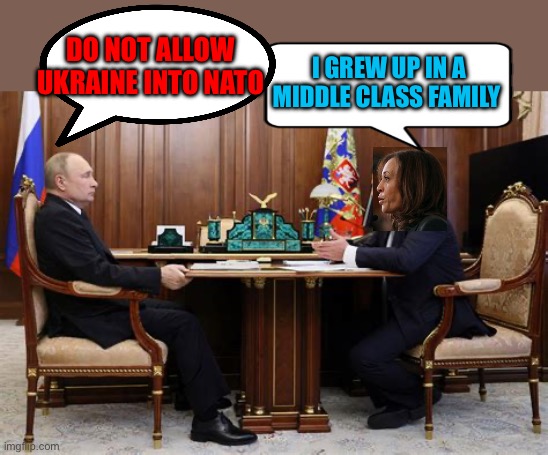 Incompetence is dangerous | I GREW UP IN A MIDDLE CLASS FAMILY; DO NOT ALLOW UKRAINE INTO NATO | image tagged in gifs,kamala harris,putin,incompetence,weak,democrats | made w/ Imgflip meme maker