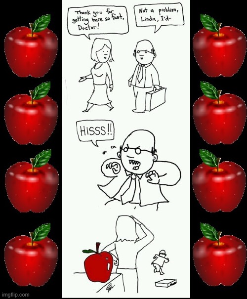 An Apple a Day | image tagged in vince vance,comics,cartoons,doctors,apples,evil doctor | made w/ Imgflip meme maker