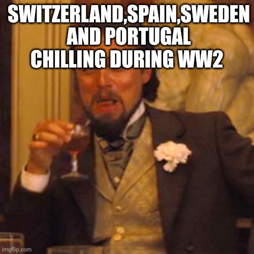 I know 3 of them provided aid without direct involvement but yeah | SWITZERLAND,SPAIN,SWEDEN AND PORTUGAL CHILLING DURING WW2 | image tagged in memes,laughing leo,history,history memes,just chillin' | made w/ Imgflip meme maker