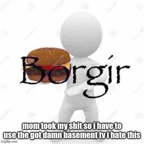 Borgir | mom took my shit so i have to use the got damn basement tv i hate this | image tagged in borgir | made w/ Imgflip meme maker