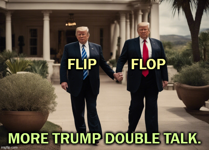 DonOLD Trump, Flip-Flopper-in-Chief | FLIP         FLOP; MORE TRUMP DOUBLE TALK. | image tagged in trump,flip flops,daily | made w/ Imgflip meme maker