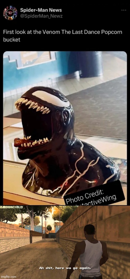 The popcorn buckets they've been putting out lately are horrendously DOWN BAD | image tagged in here we go again,venom,popcorn bucket,19 inches of venom | made w/ Imgflip meme maker