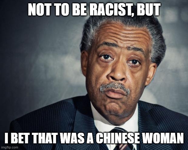 al sharpton racist | NOT TO BE RACIST, BUT I BET THAT WAS A CHINESE WOMAN | image tagged in al sharpton racist | made w/ Imgflip meme maker