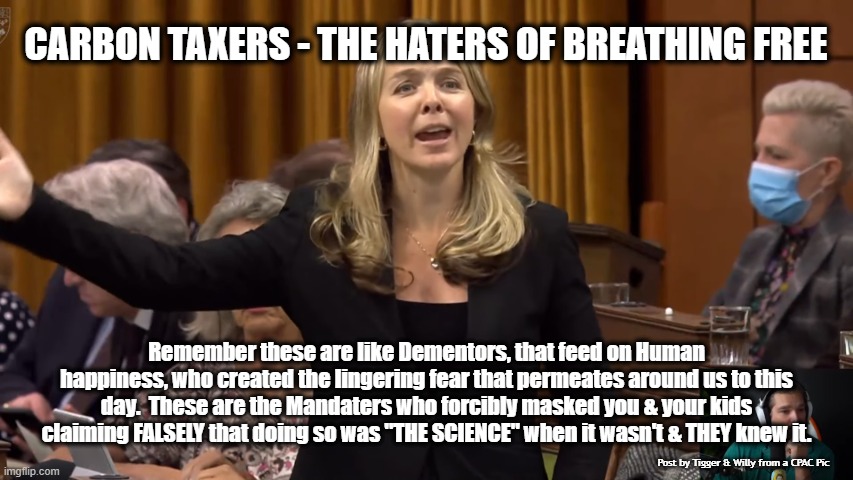 CARBON TAXERS - THE HATERS OF BREATHING FREE; Remember these are like Dementors, that feed on Human happiness, who created the lingering fear that permeates around us to this day.  These are the Mandaters who forcibly masked you & your kids claiming FALSELY that doing so was "THE SCIENCE" when it wasn't & THEY knew it. Post by Tigger & Willy from a CPAC Pic | made w/ Imgflip meme maker