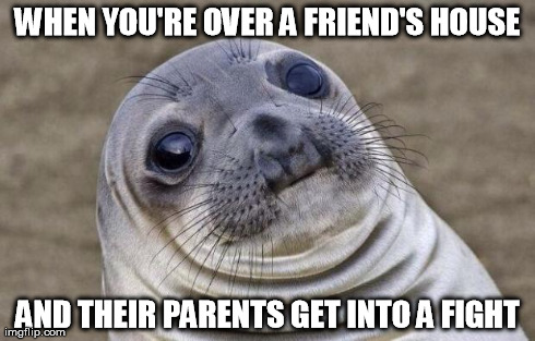 Awkward Moment Sealion Meme | WHEN YOU'RE OVER A FRIEND'S HOUSE AND THEIR PARENTS GET INTO A FIGHT | image tagged in memes,awkward moment sealion,AdviceAnimals | made w/ Imgflip meme maker
