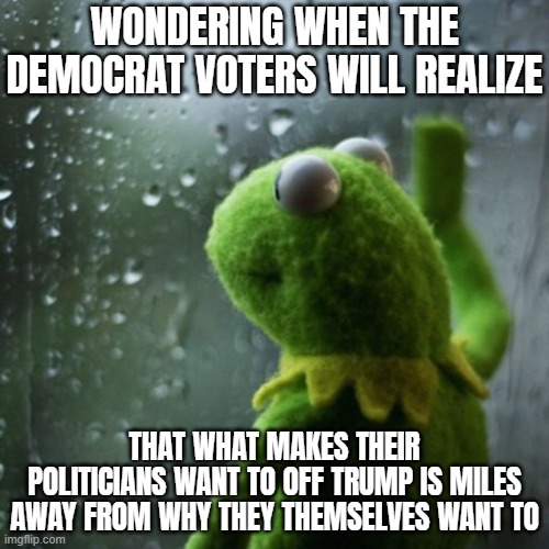 They're too busy with self preservation to even sound genuine anymore when they say 'racism, sexism, phobia, rights' | WONDERING WHEN THE DEMOCRAT VOTERS WILL REALIZE; THAT WHAT MAKES THEIR POLITICIANS WANT TO OFF TRUMP IS MILES AWAY FROM WHY THEY THEMSELVES WANT TO | image tagged in sometimes i wonder,american politics,democrats | made w/ Imgflip meme maker