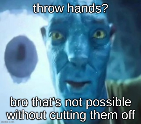 Avatar guy | throw hands? bro that's not possible without cutting them off | image tagged in avatar guy | made w/ Imgflip meme maker