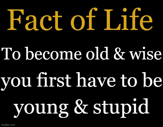 With AGE comes WISDOM | Fact of Life; To become old & wise; you first have to be; young & stupid | image tagged in the truth,words of wisdom,growing up,growing older,young and dumb,public service announcement | made w/ Imgflip meme maker