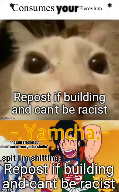 Repost if building and cant be racist | image tagged in tweaks 15th announcement temp | made w/ Imgflip meme maker