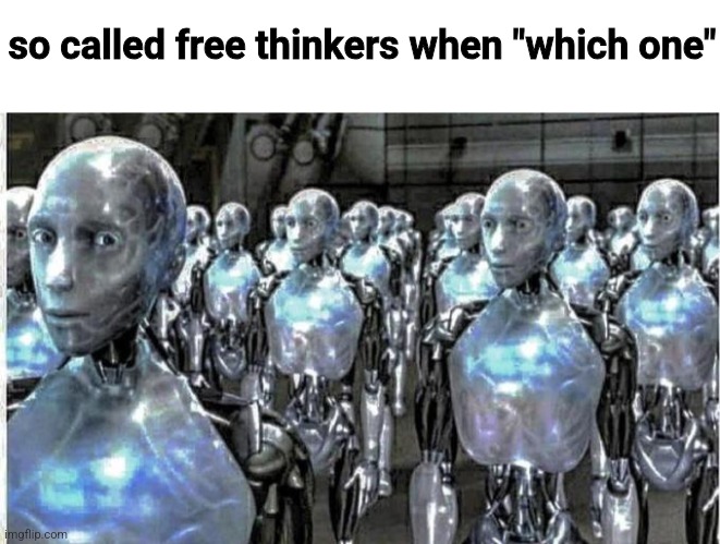 so called free thinkers when "which one" | image tagged in blank white template,so called free thinkers | made w/ Imgflip meme maker