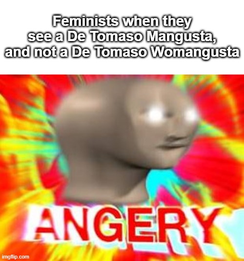 Feminists Cars PT.1 (De Tomaso Mangusta) | Feminists when they see a De Tomaso Mangusta, and not a De Tomaso Womangusta | image tagged in surreal angery,cars,feminist,feminists | made w/ Imgflip meme maker